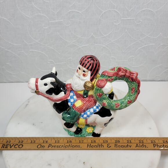 VINTAGE Lotus Cowboy Santa Creamer 7" Hand Painted Holiday Christmas Gift - Picture 12 of 16